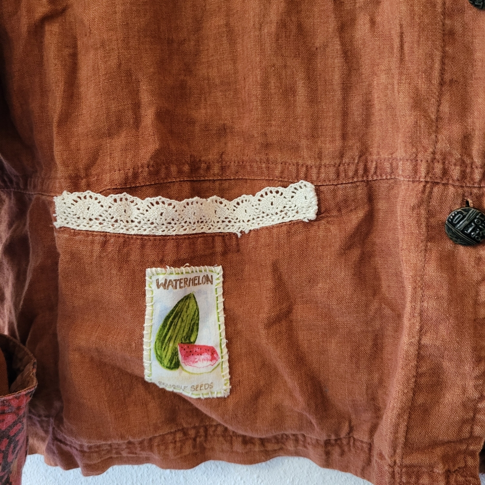 Boho Linen Button-Front Jacket In Rust - image 2